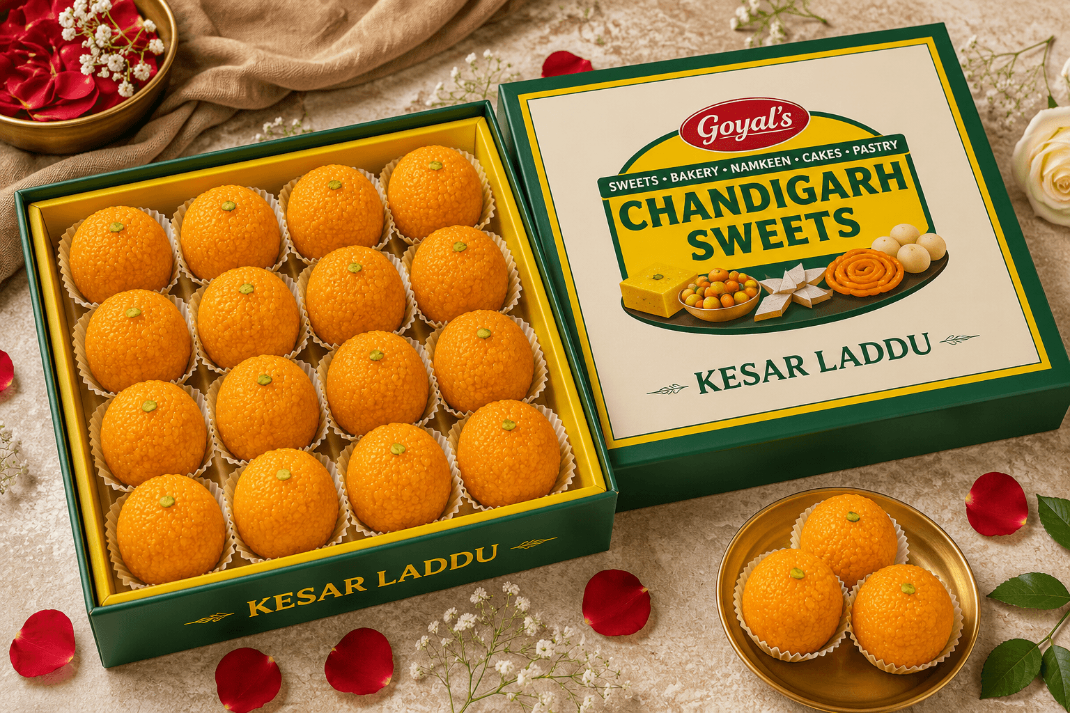 Kesar laddu gift box from Chandigarh Sweets